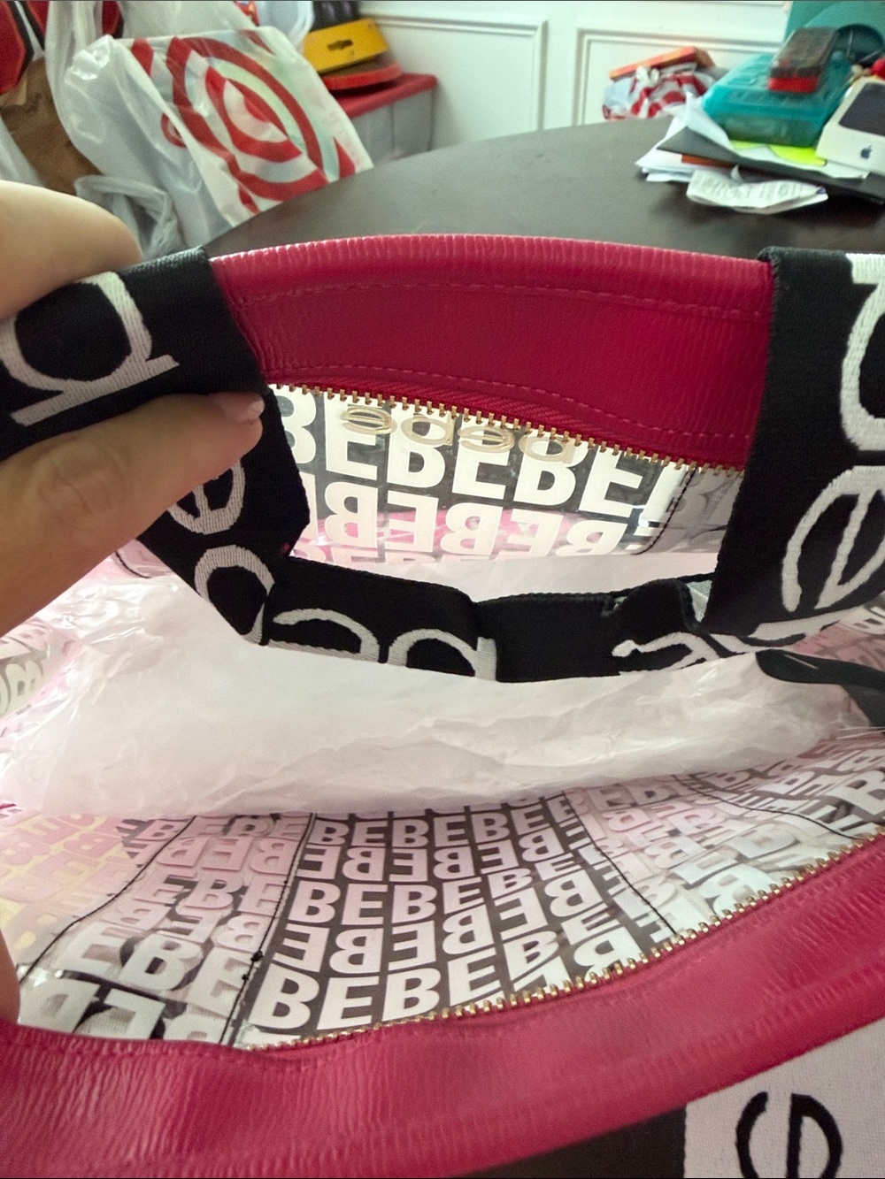 bebe Pink Clear Logo Tote with Removable Pink Pouch - Picture 4 of 5